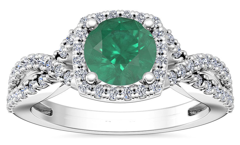 Art deco Oval Lab Emerald Halo Engagement Ring White Gold – Nobel Yates
