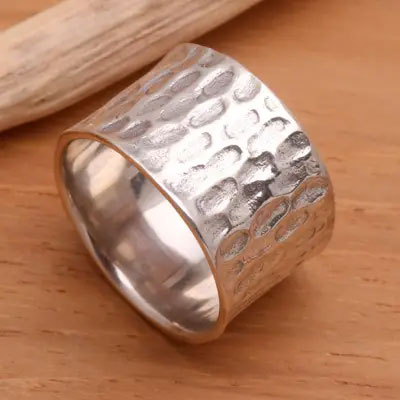 men's hammered silver wedding band