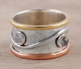 silver with copper and brass wedding band