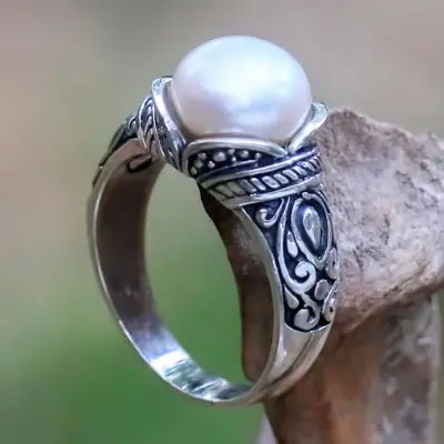 silver pearl engagement ring