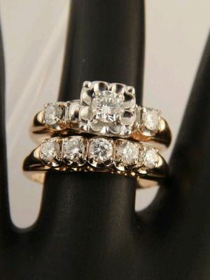 Two tone gold and diamond WWII era wedding set